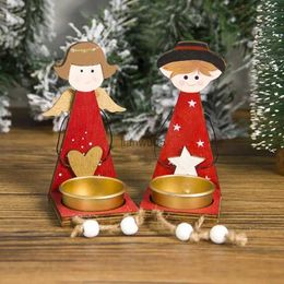Portacandele Angelo di Natale Candeliere Portacandele in legno con robusti vassoi in metallo Ornamenti da tavolo per soggiorno Camera da letto Decorazioni natalizieL231204