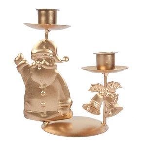 Candelabros de Navidad, adorno de hierro, Papá Noel, copo de nieve, estrella, regalo, soporte de escritorio para decoración de mesa de Navidad, dorado