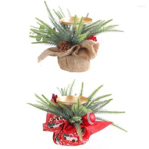 Bougeoirs Chandelier de Noël Support en métal Baies rouges Pomme de pin Stand Cadeau