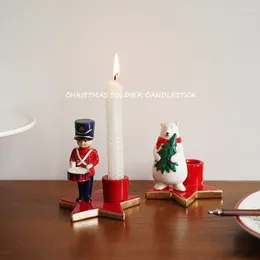 Kandelaars Kerstdecoratie Kandelaar Handgeschilderde Soldaat Sneeuwpop Vorm Houder Keramiek Kamer Decor Vakantiecadeau