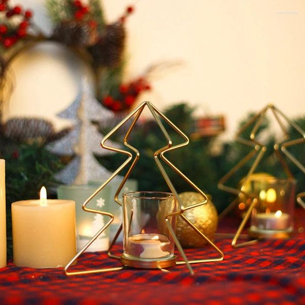 Bougeoirs Décorations de Noël Verre d'arbre Pot de tasse vide avec porte-plateau en métal