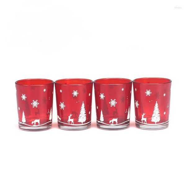 Bougeoirs de Noël en verre, tasse vide, flocon de neige, élan, grand rouge, décoration de maison