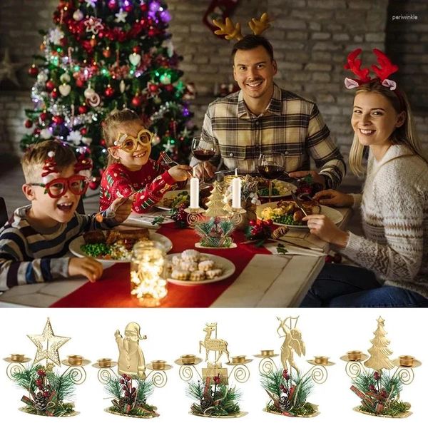 Bandlers Christmas Golden Fon Solder Santa Snowflake Candlestick Décorations pour la table d'accueil Ornements Année Cadeaux