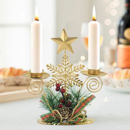 Candelabros navideños de hierro forjado dorado, candelabro de Papá Noel, copo de nieve, estrella, alce, adornos de mesa, decoración de Navidad, regalos de año 231023