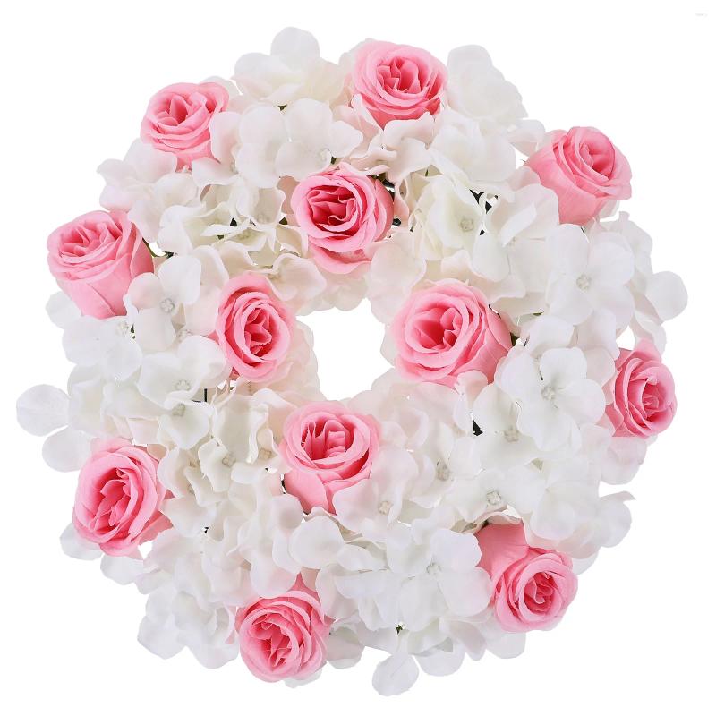Candle Holders Christmas Holder Candlestick Garland Artificial Rose Wreath Wedding Party Decoration Ring Flower Hanging Tabletop Dining