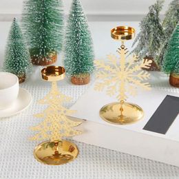 Bougeoirs de Noël, chandelier décoratif en forme de flocon de neige, base en métal élégante pour le dîner ou le bureau à domicile