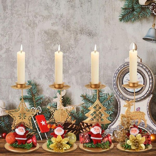 Candelabros de hierro navideño, Papá Noel, alce, estrella, árbol con copos de nieve, decoración del hogar, adorno de mesa de Navidad, regalo de año