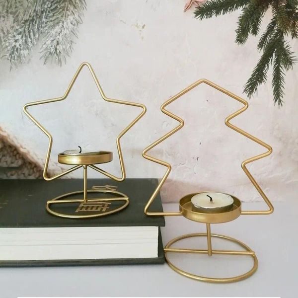 Candelabros de Navidad, soporte de hierro, decoración, árbol de Navidad, estrella, candelabro de Metal, adornos de mesa con luz de velas