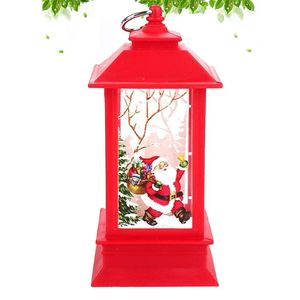 Kaarshouders Kerst Lantaarn Batterij Aangedreven LED-lamp Decoratieve Tafel Ornament (Rood Frame, Santa Claus)