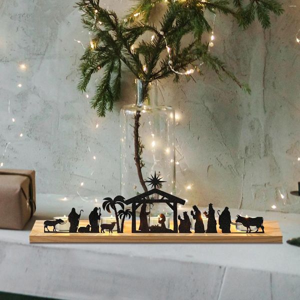 Bougeoirs Nativité de Noël Porte-Avent Décoration de cheminée intérieure Fer Art Photophore Couronne Votive Chandelier Bureau Décor à la Maison