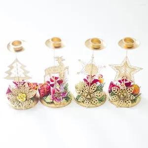 Kandelhouders Kerstmis smeedijzeren kandelaar ornamenten Xmas Elk Tree Tabletop Decor Holder voor thuis