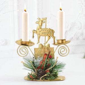 Candelabros de Navidad de hierro forjado, árbol de Papá Noel, estrella, alce, adornos de mesa de Navidad, regalo de año
