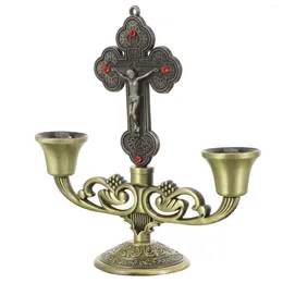 Candle Holders Church Candlestick Stand Taper Cross Tea Light Zink Alloy Shabbat European Style