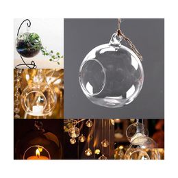 Bougeoirs en verre transparent suspendu chandelier Terrariums thé lumière fête de mariage décor à la maison livraison directe jardin Dh0Ts