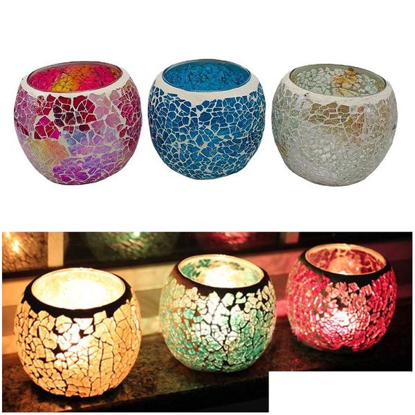 Bougeoirs Couleur Mosaïque Rond En Verre Chandelier Décoration Ornements Ménage Pot De Fleur Drop Delivery Accueil Gard Dhgarden Dhspx