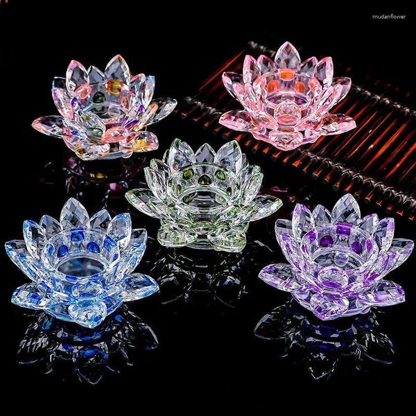 Candlers Colorful Crystal Glass Solder Buddhist Lampe Lotus Fleur Tibetan Allons Tantrique chandelier de bureau intérieur décoratif