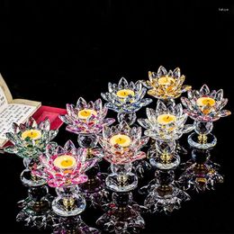 Kandelhouders kleurrijke kristal high foot glazen lamphouder boeddhist lotus bloem kandelaar tibetaanse altaren indoor bureaublad decoratief