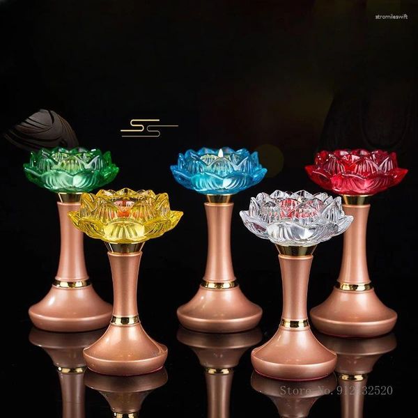 Portes de velas coloridas glaseadas de loto de loto ofreciendo un stand de vidrio de vidrio utensilios delanteros suministros de sala de estar decoración de la sala de estar 1pc