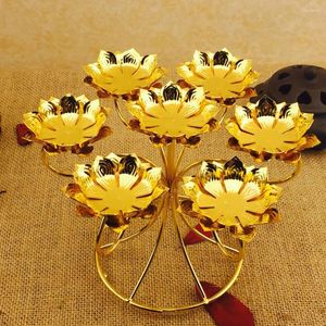 Kandelaars Kleurrijke Lotus Lamphouder Zeven Bodhi Lampen Bruiloft Verjaardag Kandelaar (Rose Dubbel Stuk)