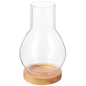 Bougeoirs conteneur verre abat-jour Vintage fleur Vase manchon bois support Transparent