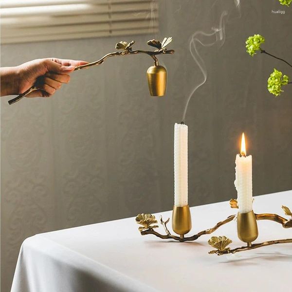 Candelabros Cobre Latón Elegante Soporte de mesa Stick Butterfly Ginkgo Forma de hoja con soporte Houlder para decoración del hogar