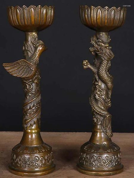 Candlers Copper Wax Table Ornements Pure Une paire de Hall bouddhiste pour Bouddha Dragon et Phoenix Ustensiles Ho