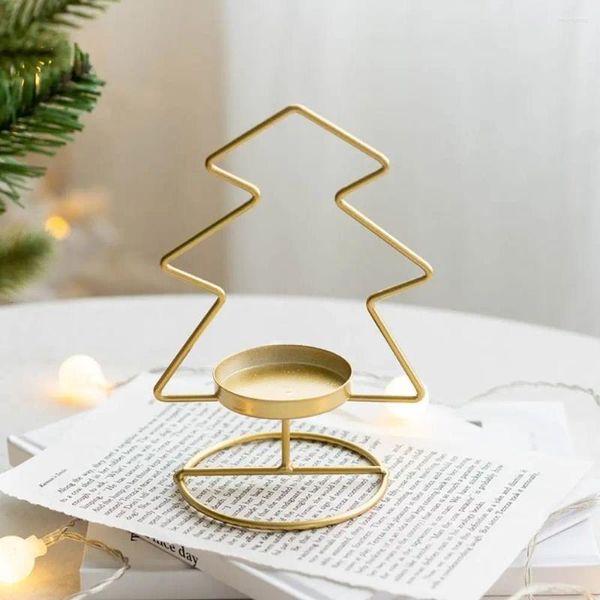 Candelabros artesanales de hierro navideño, candelabro de estrella forjada, soportes dorados, árbol de Navidad, decoración del hogar