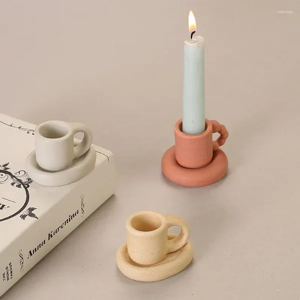 Candlers Creative Cerramic Holder Mini Cup Shape Strap Handle Candlestick Ornements décoratifs décoratifs décoratifs