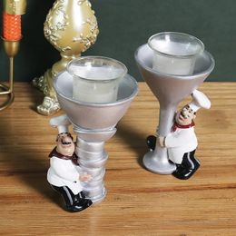 Bougeoirs Chef créatif tenant une tasse à vin Style chandelier Restaurant occidental café décoratif résine artisanat ameublement 1 pièce 231215