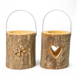 Kaarsenhouders Creative Christma Snowflake Love Heart Natural Wood Tea Holder Portable Candlestick Valentijnsdag Home Decor