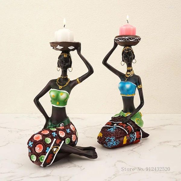 Candillas Soportistas creativos Europa africana Figura negra Soporte de esculturas Home Cafe Café Tema Desktop Bar resina 1 PC