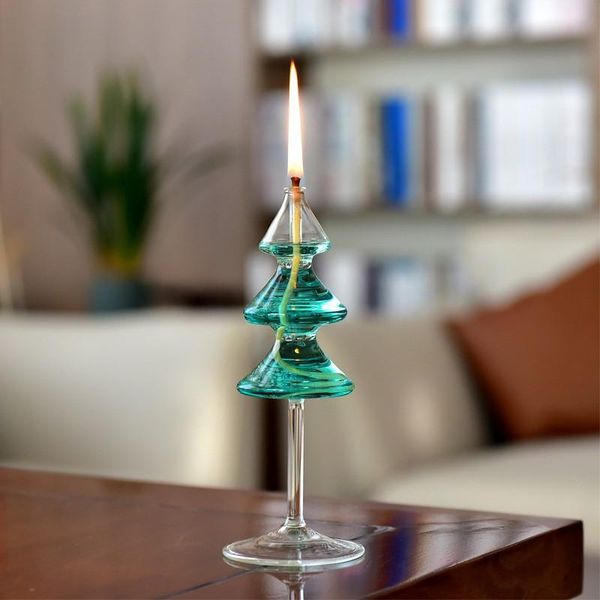 Candelabros Lámpara de aceite de vidrio creativa Candelabro Mesa para el hogar Mantequilla sin humo Decoración del árbol de Navidad Nórdico Romántico Simple ModernCandle