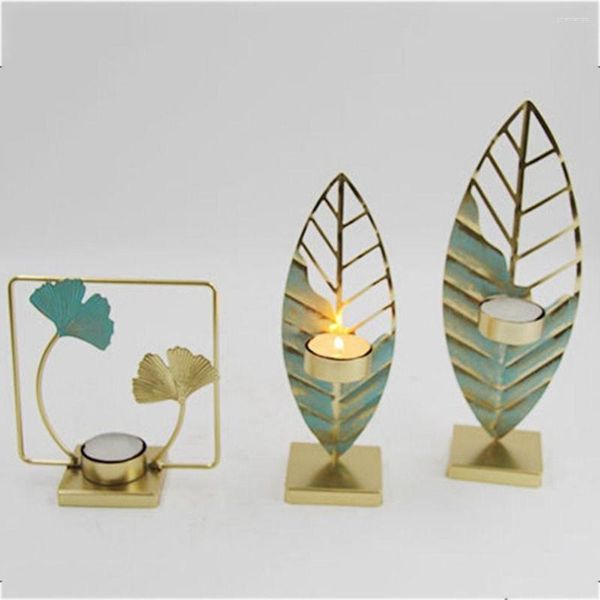 Bougeoirs créatifs feuilles peintes à la main, accessoires de dîner aux chandelles en fer forgé durables pour la décoration de Table de Bar à la maison