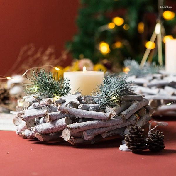 Candillas Soportes creativos de bambú hechos a mano y guirnaldas de madera decoración de la guirnalda adornos de escritorio idílico regalo de Navidad