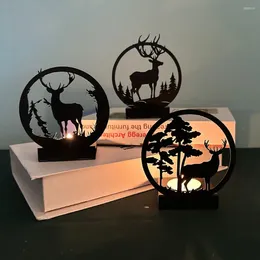 Candle Holders Creative Instagram Style Metal Black Iron Elk Ornamenten Candlestick Home Kerst Lumineuze decoratieve ambachten houder