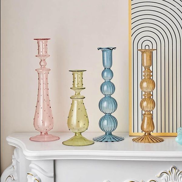 Bougeoirs créatif nordique maison décoration titulaire Vintage vitrail chandelier mariage romantique Vase à fleurs pour la décoration de la maison