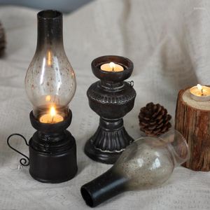 Candle Holders Creative Resin Crafts Home Holder Decoratie Lantaarn ornamenten nostalgische ouderwetse vintage glazen kerosinelamp