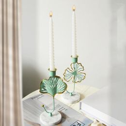Bougeoirs créatifs rétro chandelier décorations Ginkgo feuille anneau rond accessoires de mariage romantique pour décor de Table à manger