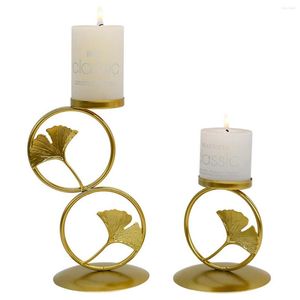 Candle Holders Creative Retro Gold Candlestick Decorations Ginkgo Leaf Round Ring Utensils Romantic Wedding Props