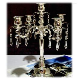 Soportes de velas Creative Silver 5 Arm Candlestick Metal Glass Crystal Soportes Romántico Día de San Valentín Decoración del hogar