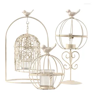 Candlers Creative Creative White Holder Living Room Set Metal Bird Cage Vintage Nordic Hollow Candelero Home Decor 50