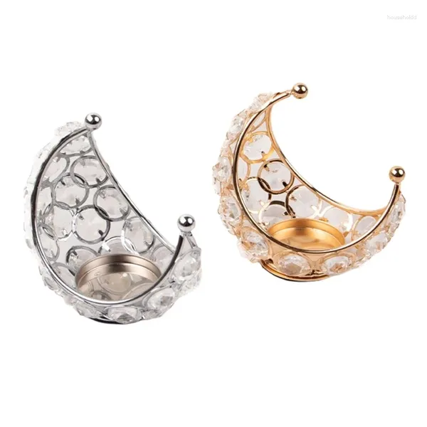 Bougeoirs en cristal orné de chandeliers en métal en forme de lune, candélabre élégant pour réception d'événements