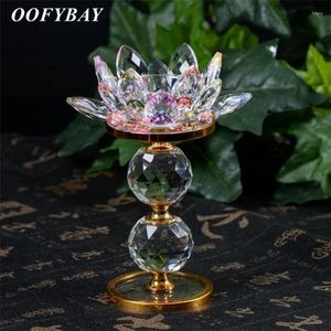 Kandelaars Crystal Glass Lotus Bloem metaal Woonkamer Feng Shui Ornaments Office Stand Candlestick Home Decoratie
