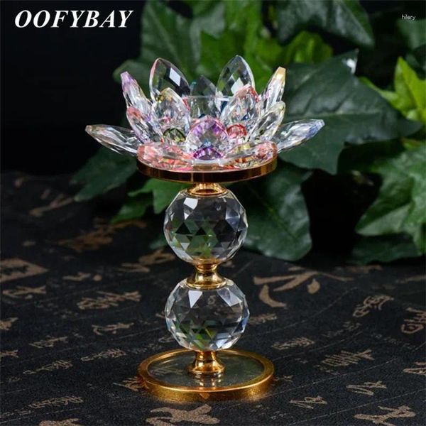 Bandlers Crystal Glass Lotus Flower Metal Living Room Feng Shui Office Office Stand Candlestick Home Decoration