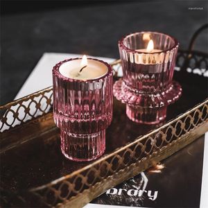 Kandelhouders kristallen houder roze glas taps kandelaar voor slaapkamer woonkamer elegante bruiloft middelpunt ornamenten