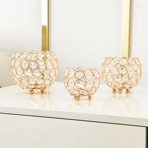 Bougeoirs en cristal, bol de lumière de thé, boule d'or, pièce centrale, décoration de maison votive romantique