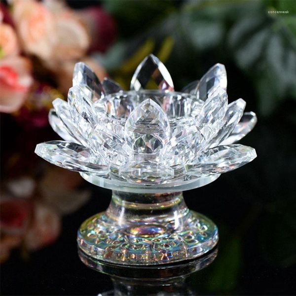 Bougeoirs Cristal Lotus Titulaire Verre Chandelier Photophore Candélabre Phare Artisanat Maison De Mariage Décor Ornements Figurine