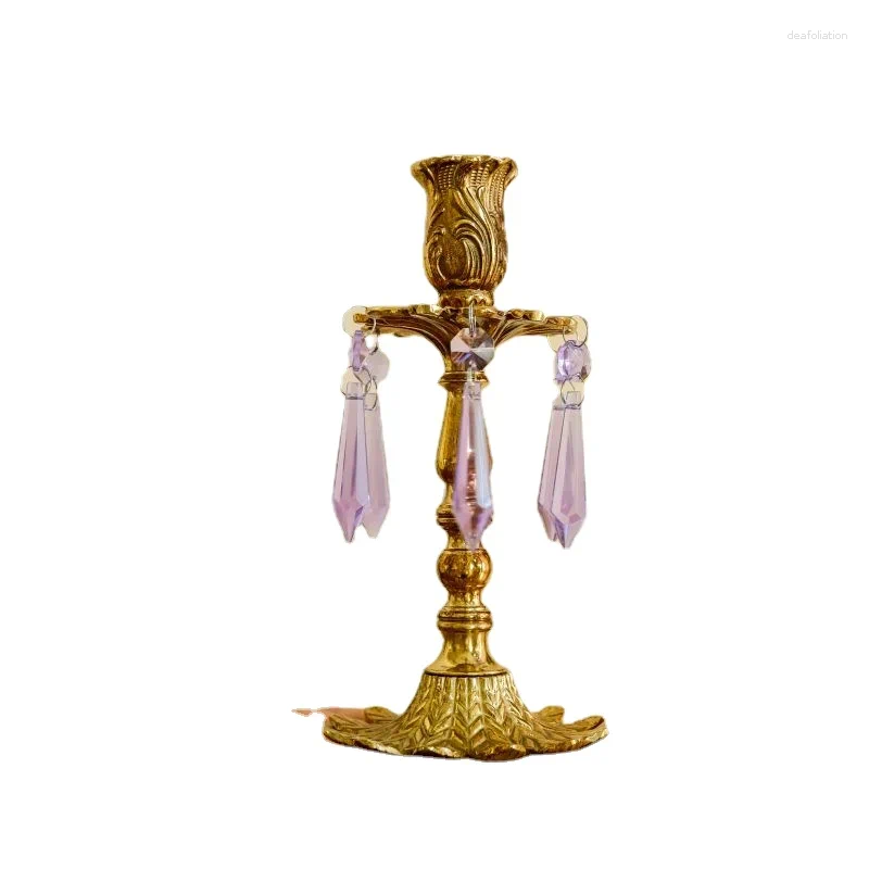 Castiçais de cristal amor streamer magia cor série latão estilo vintage castiçal