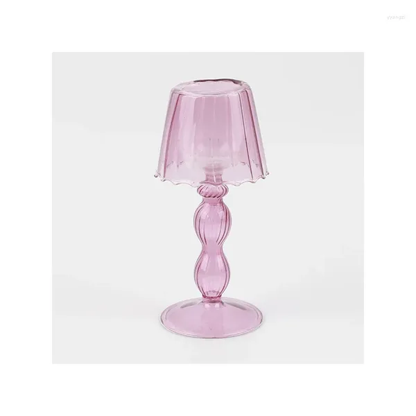 Bandlers Crystal Pink Vintage Creative Glass Candlestick Stripe Table Lampe Style Home Decoration Bijoux Dîner de bougies