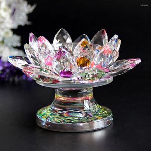 Bandlers Crystal Quartz Flower Lotus Candlestick Crafts Glass Feng Shui Jewelry Statue Home Decoration For Wedding Party Souveniture Gift